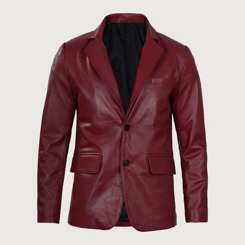 Plush Polyester Lining Maroon Leather Blazer