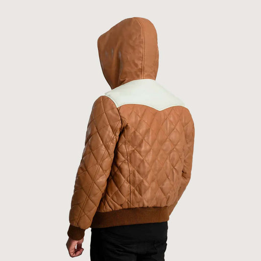 Norman Tan Hooded Bomber Leather Puffer Jacket