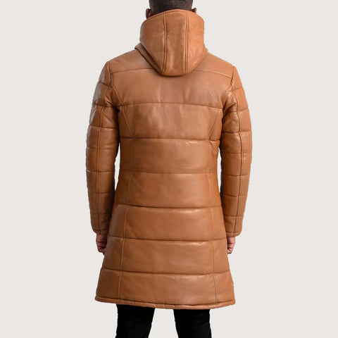 Floyd Tan Hooded Leather Puffer Coat