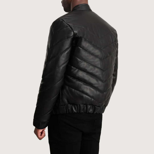 Travis Black Leather Puffer Jacket