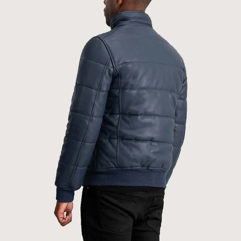 Lucas Blue Leather Puffer Bomber Jacke