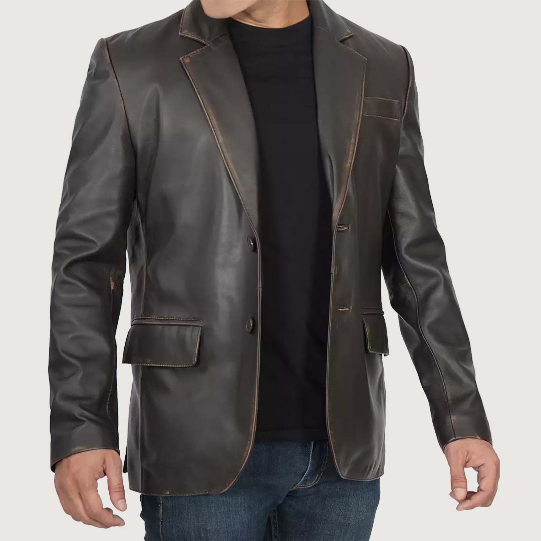Men's Rub Off Brown Lambskin Leather Blazer