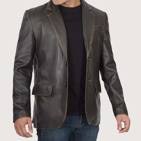 Men's Rub Off Brown Lambskin Leather Blazer
