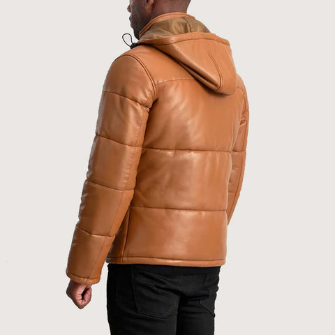 Gordon Tan Hooded Leather Puffer Jacket