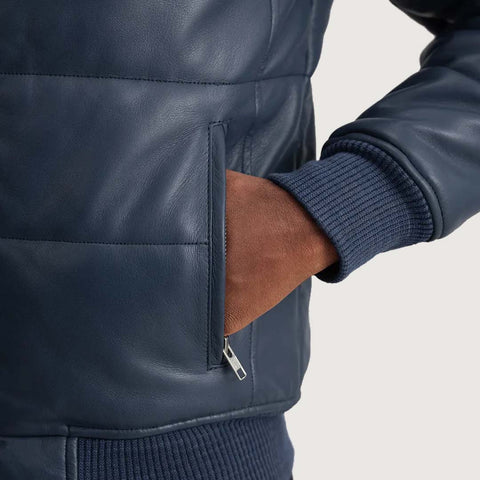 Lucas Blue Leather Puffer Bomber Jacke