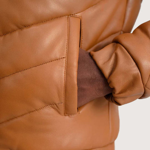 Travis Tan Leather Puffer Jacket