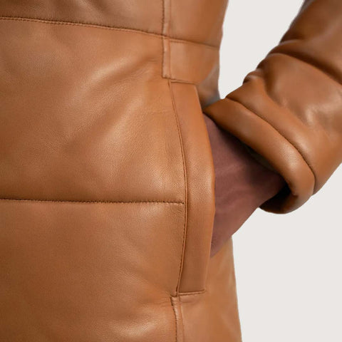 Floyd Tan Hooded Leather Puffer Coat