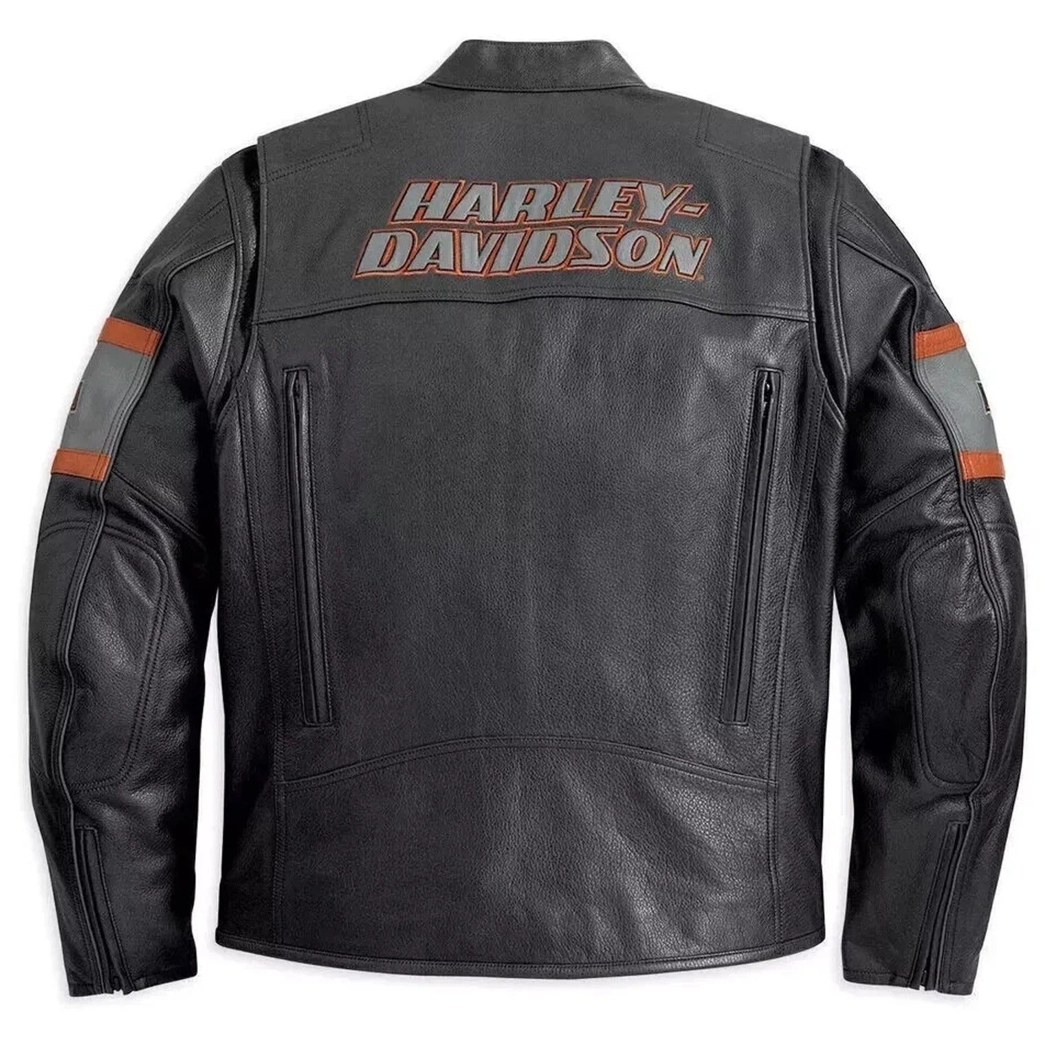 Harley Davidson H-D Black & Orange Racing Leather Motorcycle Jacket