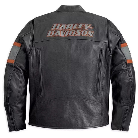Harley Davidson H-D Black & Orange Racing Leather Motorcycle Jacket
