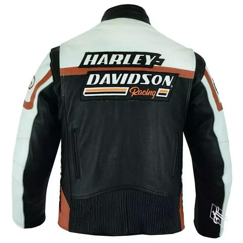 Harley Davidson Screamin’ Eagle Black & White Leather Motorcycle Jacket