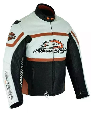 Harley Davidson Screamin’ Eagle Black & White Leather Motorcycle Jacket