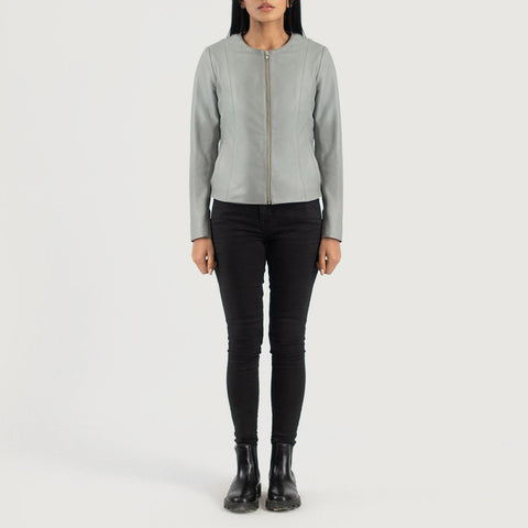 Elixir Grey Collarless Leather Jacket