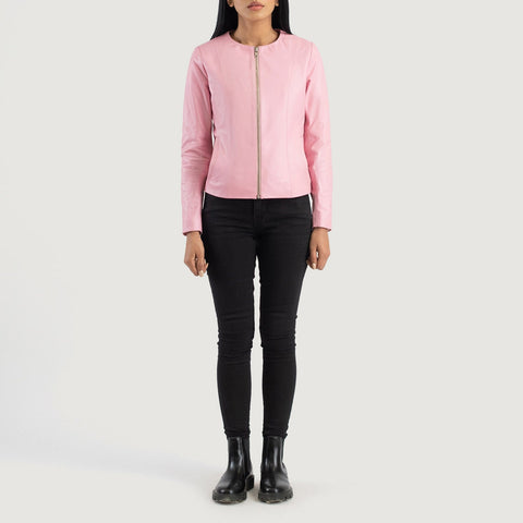 Elixir Pink Collarless Leather Jacket