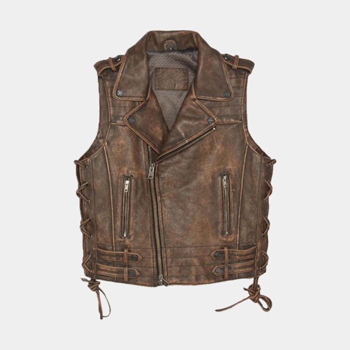 Harley-Davidson Men’s Vintage Brown Leather Motorcycle Vest – Classic Biker Style