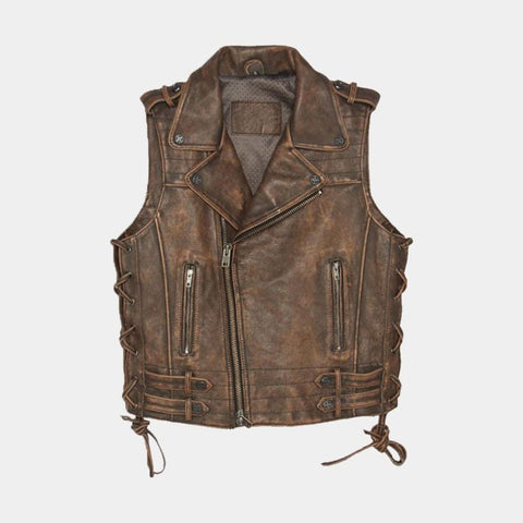 Harley-Davidson Men’s Vintage Brown Leather Motorcycle Vest – Classic Biker Style