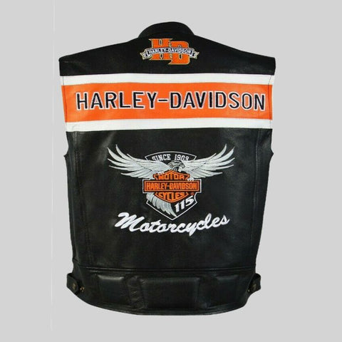 Classic Harley-Davidson Black Leather Motorcycle Vest – 115th Anniversary Style