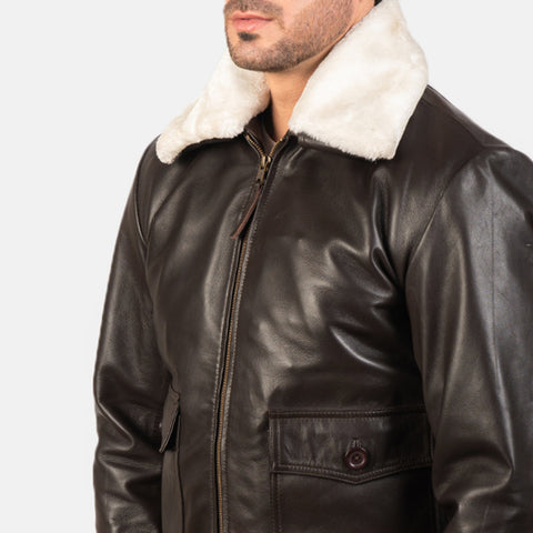 Airin Brown Leather Bomber Jacket