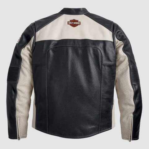 Harley Davidson Men's Black & White Perforated Leather Motorcycle Racing Jacket