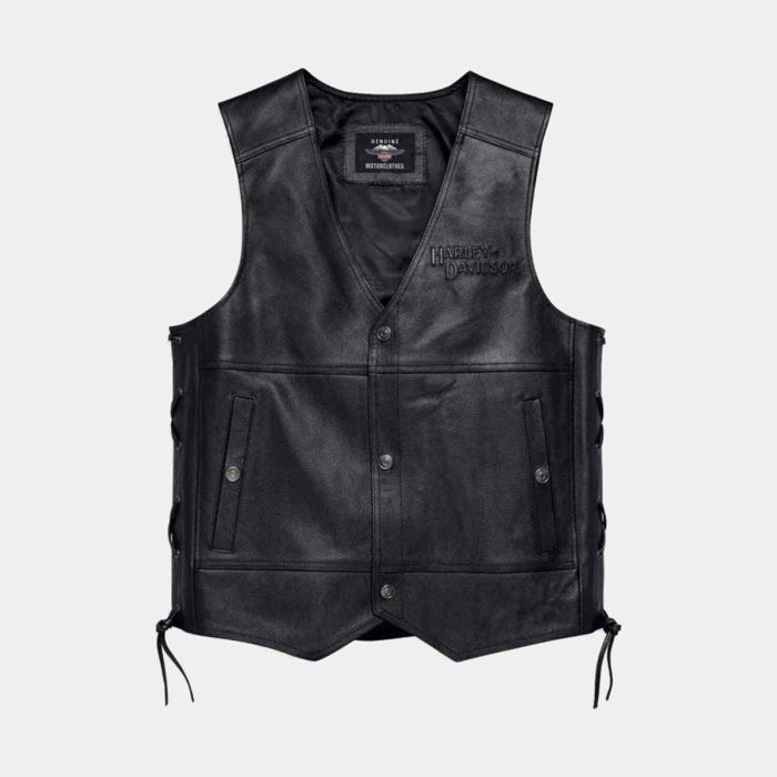 Harley-Davidson Men’s Vintage Brown Leather Motorcycle Vest – Classic Biker Style