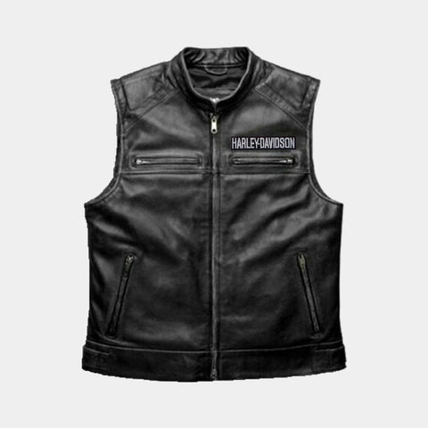 Harley-Davidson Black Leather Motorcycle Vest – Classic Biker Style