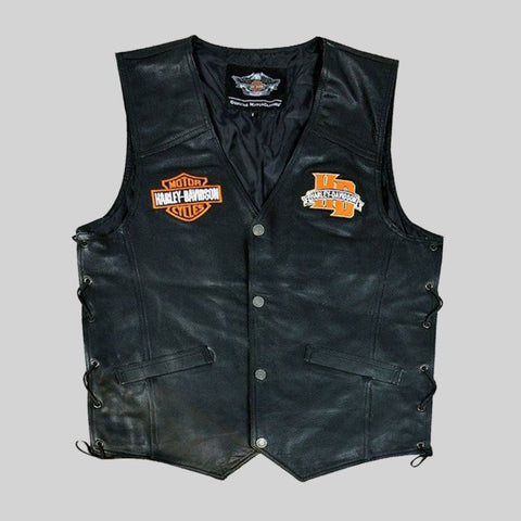 Men’s Black Harley-Davidson Leather Motorcycle Vest – Classic Biker Style