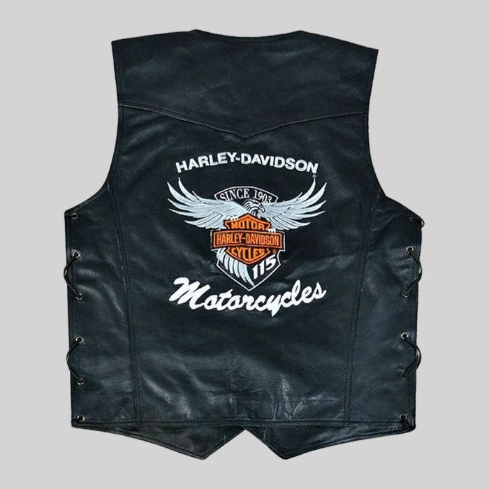 Men’s Black Harley-Davidson Leather Motorcycle Vest – Classic Biker Style