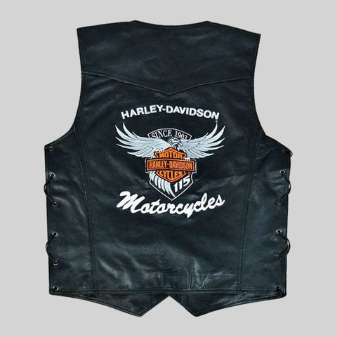 Men’s Black Harley-Davidson Leather Motorcycle Vest – Classic Biker Style