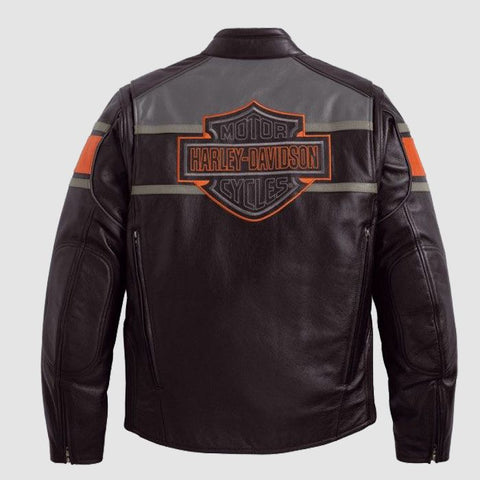 Harley Davidson Men's Black Premium Motorcycle Leather Jacket with Orange Stripe Detail,Motor Bike Jacket , gift ,handmade