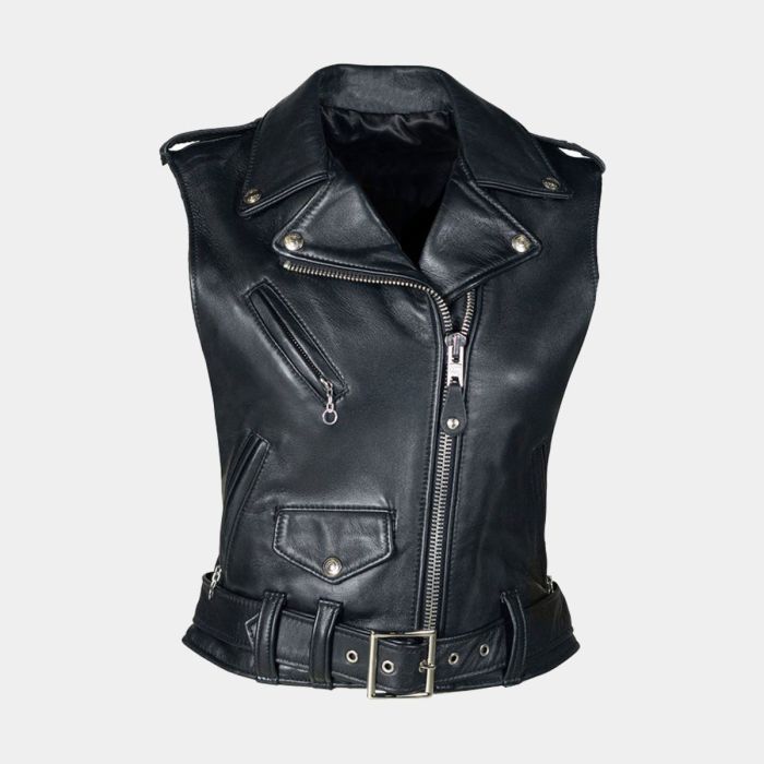 Women’s Black Leather Biker Vest – Classic Motorcycle Style