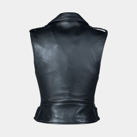 Women’s Black Leather Biker Vest – Classic Motorcycle Style