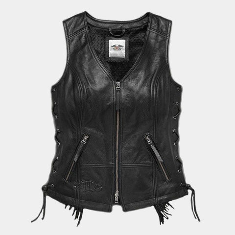 Harley Davidson Women’s Black Fringed Leather Motorcycle Vest